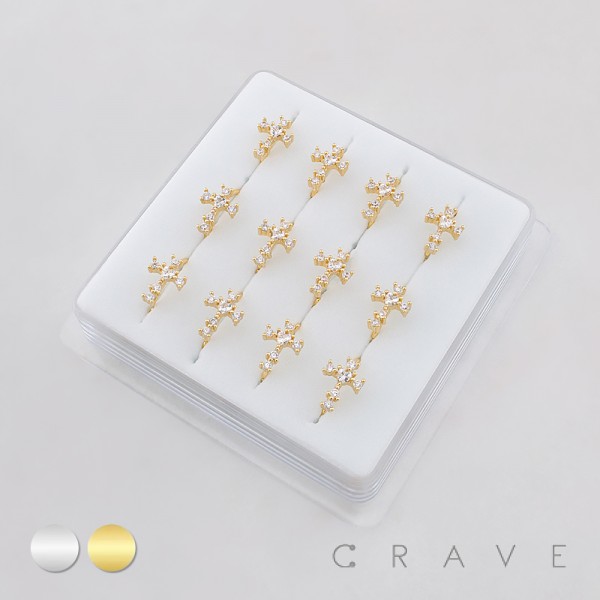 12PCS OF MULTI CZ CROSS CENTER HEART CZ 316L SURGICAL STEEL NOSE HOOP NOSE RING BOX